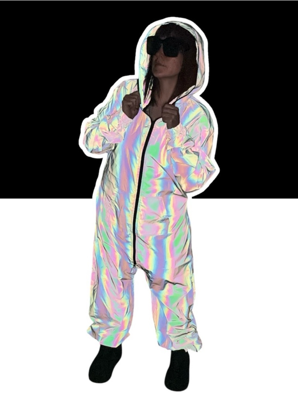 WOODIES / Reflective Halographic Jumpsuit / Large / Rave EDM Festival Modern